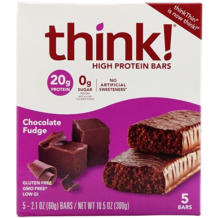 THINK ! Barres Protéinée, Brownie Fondant au Chocolat, 20g de Protéines, 5 X Barres