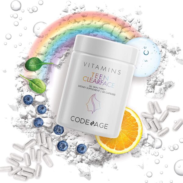 CodeAge Teen ClearFace, Traitement Pour l’Acné, Ado, Vegan, 60 Capsules