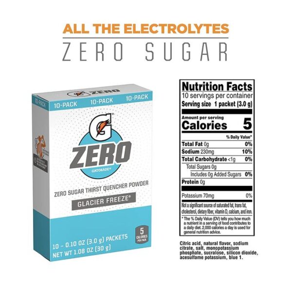 GATORADE, Électrolytes En Poudre, Énergie, Endurance, Zéro Sucre, Glacier Freeze