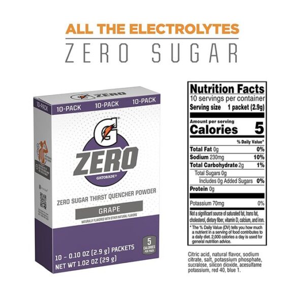 GATORADE, Électrolytes En Poudre, Énergie, Endurance, Zéro Sucre, Raisins