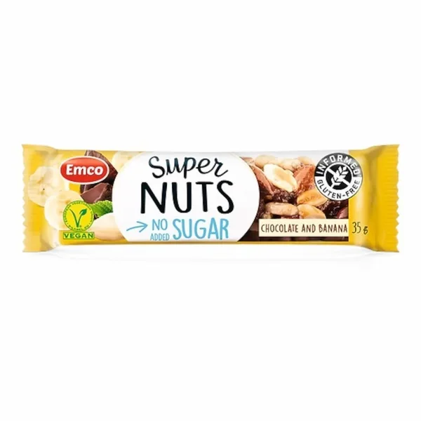 Emco – Super Nut Bar Sans Sucres Ajoutés Chocolat et Banane 35g