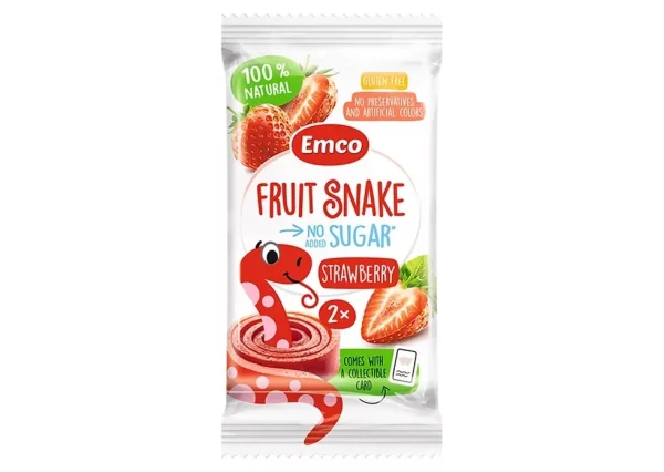 Emco Fruit Snake Fraise Sans Sucre Ajouté 20g – Snack Fruitée à la Fraise – Sans Sucre Ajouté