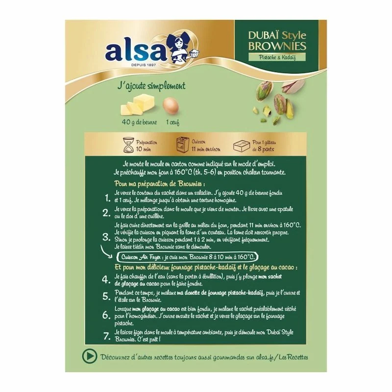 Alsa – Dubai Style Pistachio and Kadaif Brownie Mix ALSA 260g – Preparation pour Brownie Saveur Dubaï — vue 2