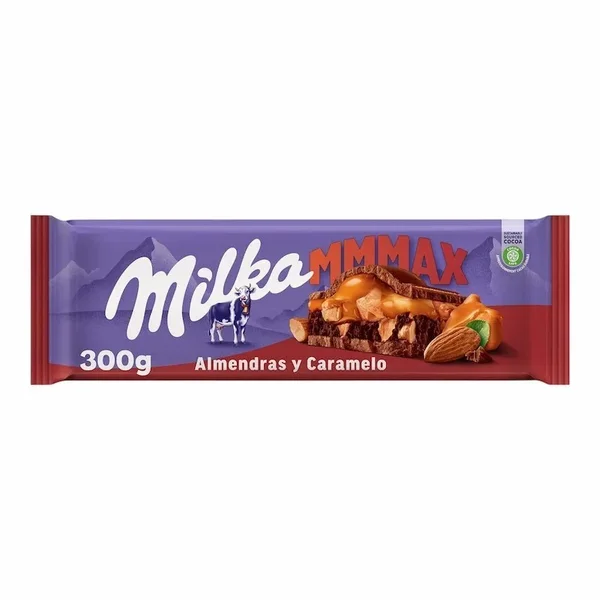 Milka Mmmax Grande Barre de Chocolat au Lait Amandes & Caramel 300 g – Chocolat Gourmand XXL