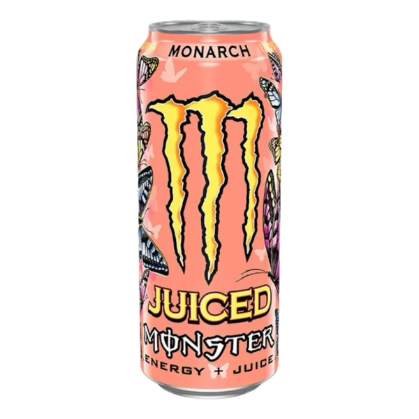 Monster Energy – Monster Juiced Monarch Energy + Juice 500ml – Boisson Énergétique Saveur Peche & Nectarine