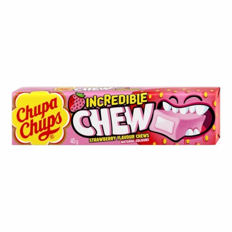 Chupa Chups Incredible Chew Fraise 45g – Bonbon à mâcher goût fraise