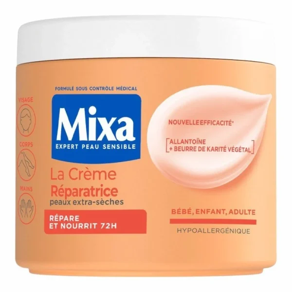 Mixa La Creme Reparatrice 400ml – Peaux Extra Seches – Allantoine & Beurre de Karité – Visage, Corps & Mains – Hydratation 72H