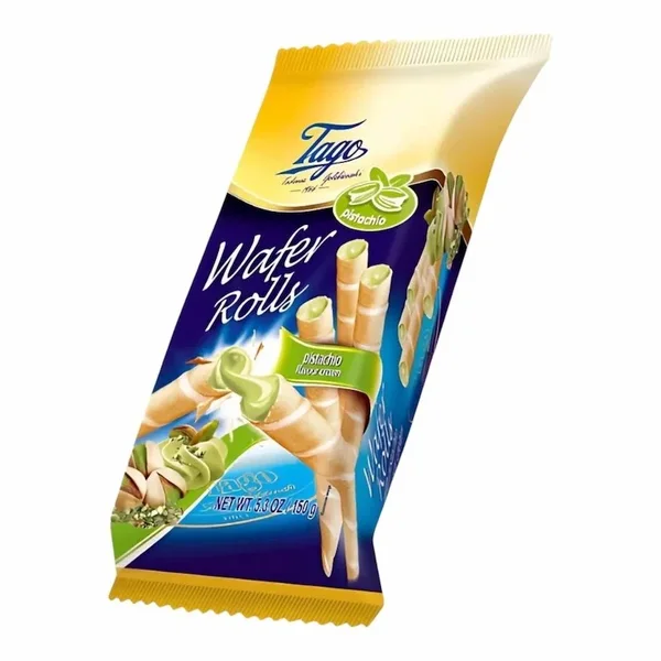Tago Gaufrettes Enroulées Fourrées à la Crème de Pistache – 150g