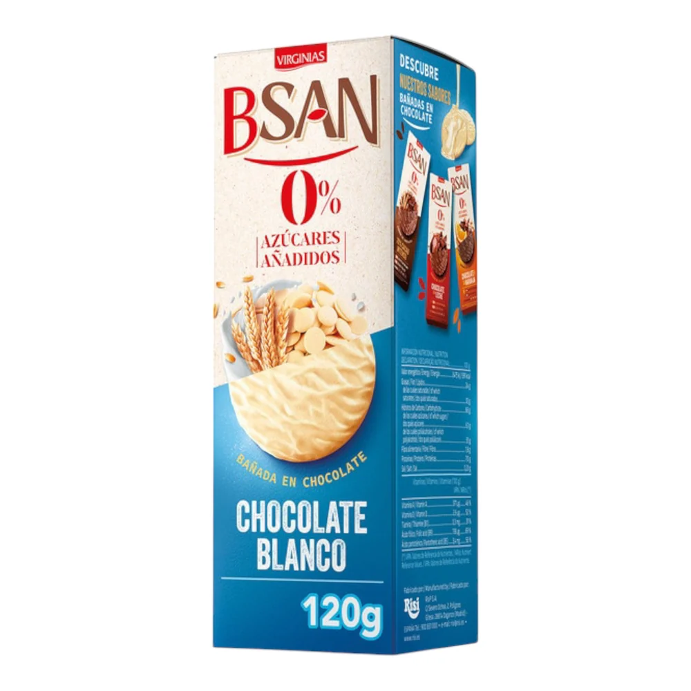 Virginias – Bsan Biscuit Enrobé chocolat Blanc Sans Sucre 120 g