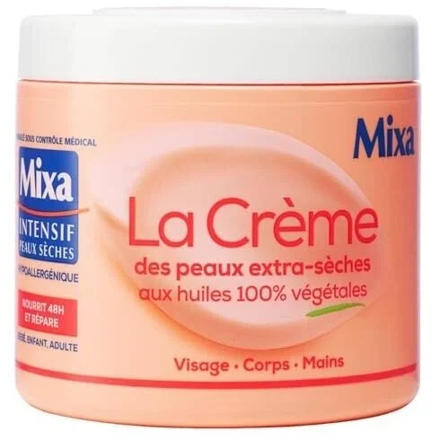 Mixa La Creme des Peaux Extra Seches 400ml – Creme Nourrissante Visage, Corps & Mains aux Huiles 100% Végétales