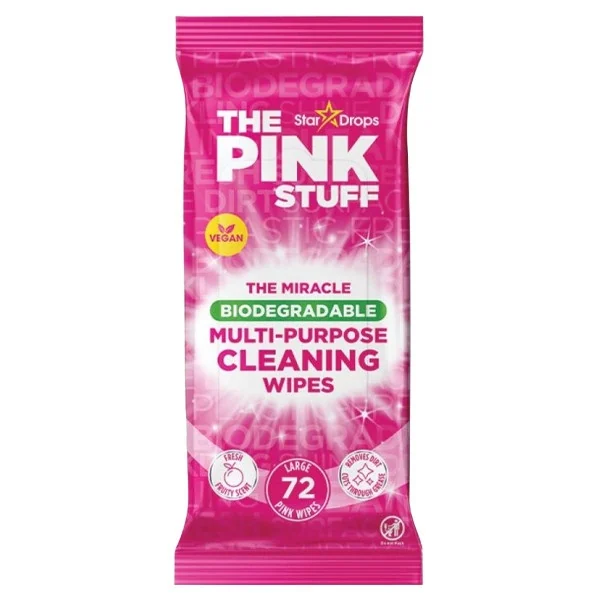 The Pink Stuff Lingettes Nettoyantes Antibactériennes Biodégradables 72 pièces – Nettoyage Rapide & Hygiénique
