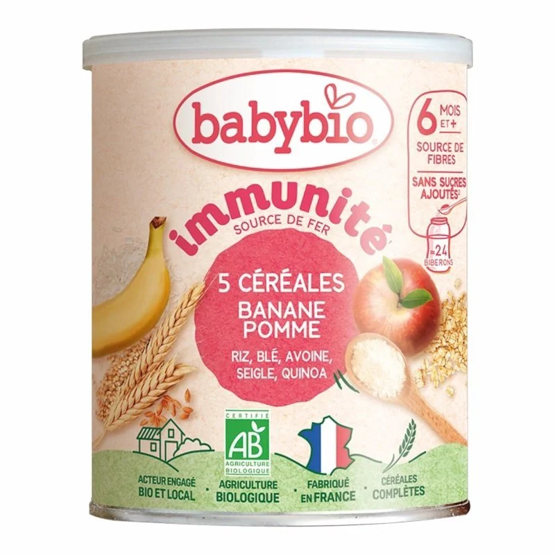 Babybio 5 Cereales Fruits 220 g – Céréales Bébé Biologiques aux Fruits Gourmands