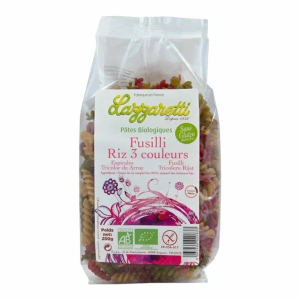 Lazzaretti Fusilli Riz 3 Couleurs Sans Gluten 250G