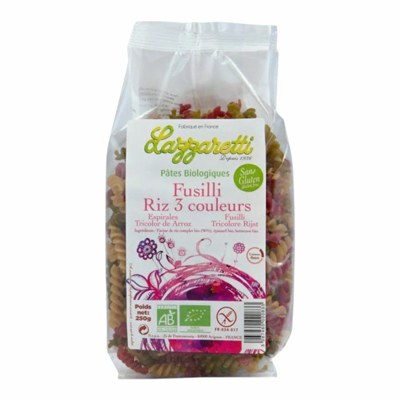 Lazzaretti Fusilli Riz 3 Couleurs Sans Gluten 250G