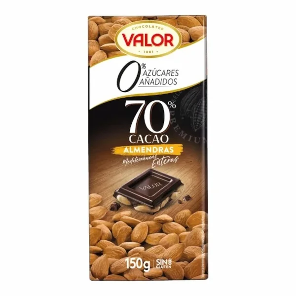 Valor Chocolat Noir 70% aux Amandes Sans Sucres 150 g – Intensite et Croquant