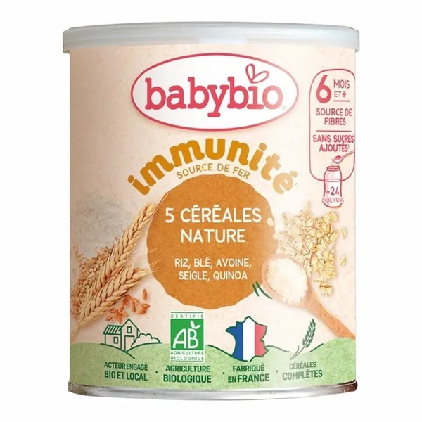 Babybio 5 Cereales Nature avec Riz et Ble 220 g – Cereales Bébé Bio Complètes