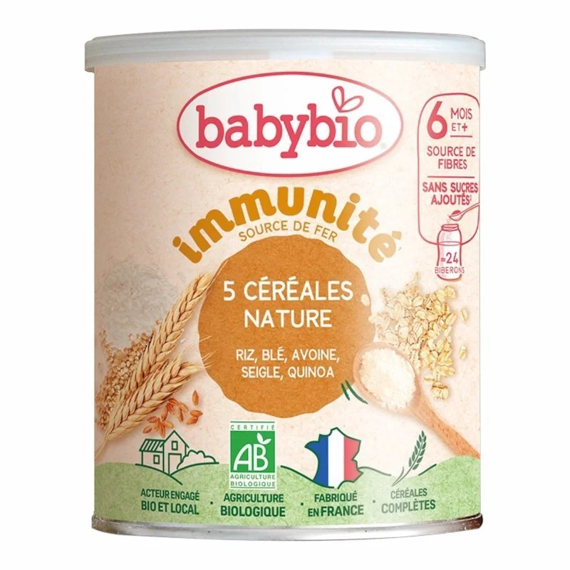 Babybio 5 Cereales Nature avec Riz et Ble 220 g – Cereales Bébé Bio Complètes