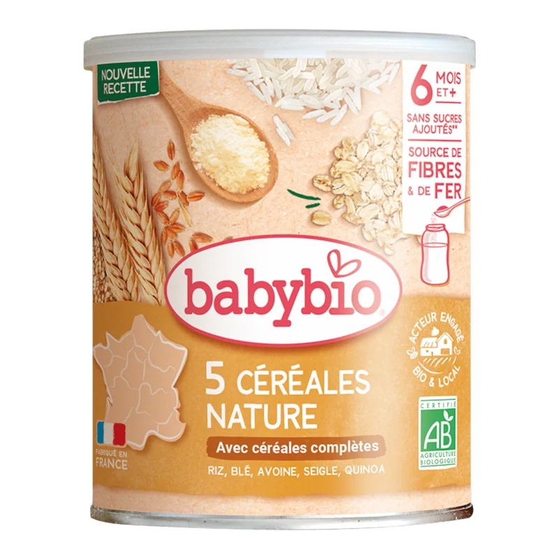 Babybio 5 Cereales Nature avec Riz et Ble 220 g – Cereales Bébé Bio Complètes — vue 2