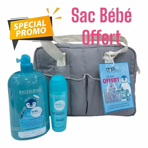 Bioderma ABCDERM Gel Moussant 1L + Shampooing 200ml avec Sac Bebe Offert
