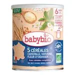 Babybio 5 Cereales Verveine Fleur dOranger Camomille – 220 g | Céréales Bio dès 6 mois