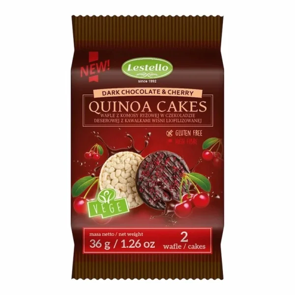 Lestello – Galettes de Quinoa au Chocolat Noir & Cerise 36g – Snack Sans Gluten