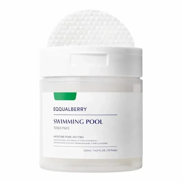 Eqqualberry Vegan Swimming Pool Toner Pads – 70 Pads (220 ml) Tonique Végan Hydratant & Apaisant