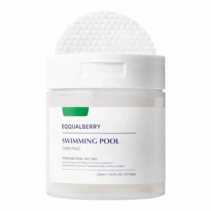 Eqqualberry Vegan Swimming Pool Toner Pads – 70 Pads (220 ml) Tonique Végan Hydratant & Apaisant