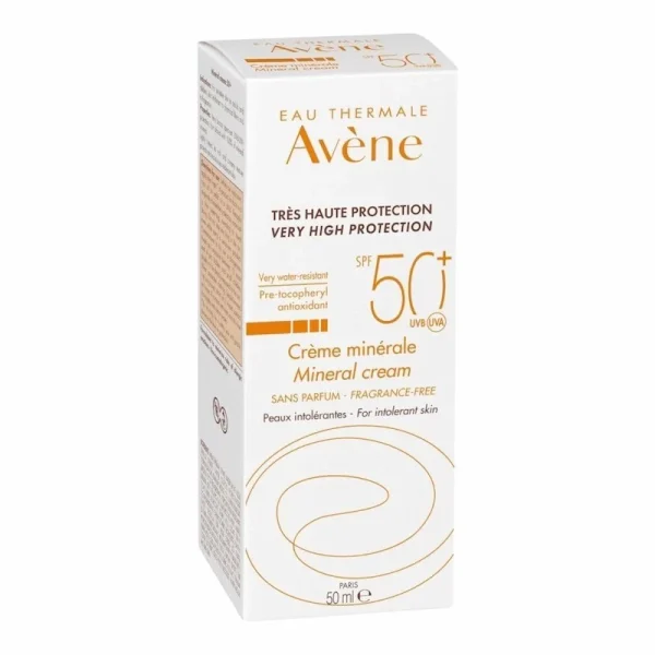 Avene Creme Minerale SPF 50+ 50ml – Tres Haute Protection pour Peaux Intolérantes – Ecran Solaire Minéral