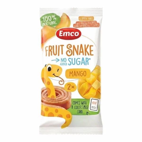 Emco Fruit Snake Mangue Sans Sucre Ajouté 10g – Snack Fruitée à la Mangue – Sans Sucre Ajouté
