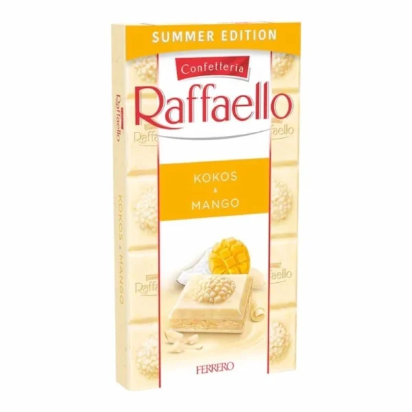 Ferrero – Raffaello Tafel Kokos & Mango 90 g – Chocolat Blanc à la Noix de Coco et à la Mangue