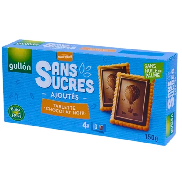 Gullon Tablette Chocolat Noir Sans Sucre Ajoute 150 g – Biscuit Dietetique Riche en Fibres
