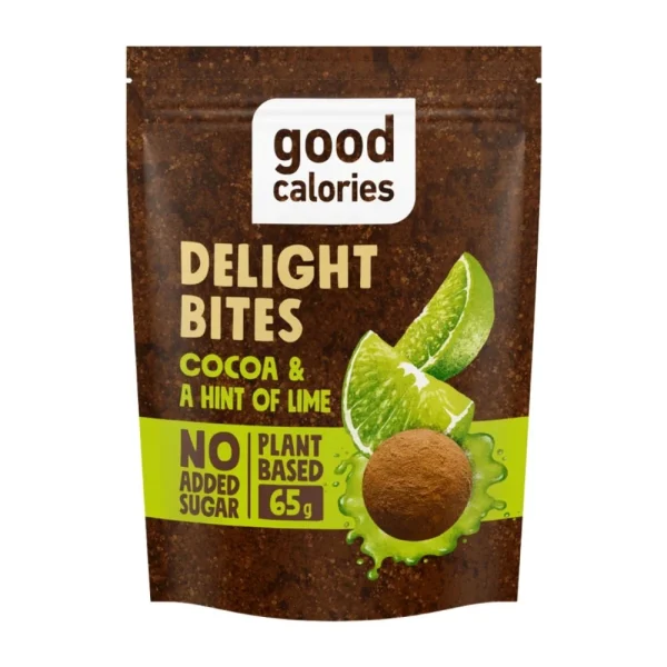 Good Calories Delight Bites Cacao & Citron Vert 65g – En cas Vegetal Sans Sucres Ajoutés