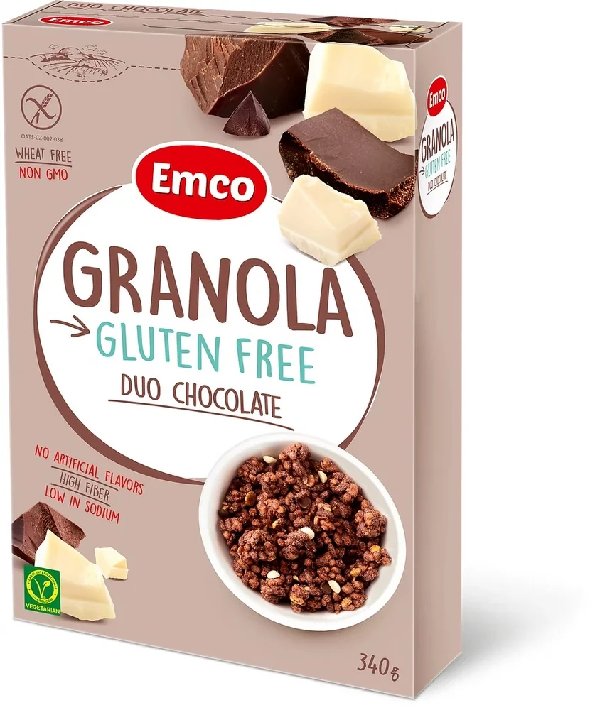 Emco Granola Sans Gluten Duo Chocolat 340 g – Céréales Croquantes Chocolatées