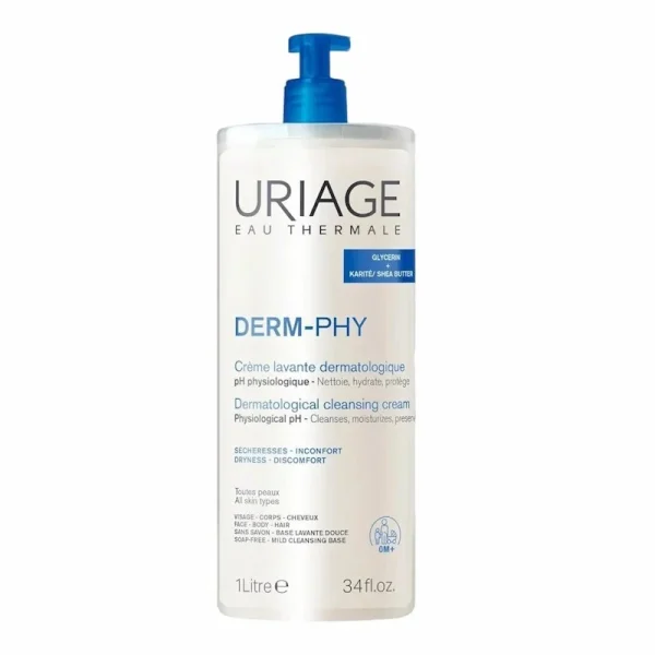 Uriage Derm Phy Creme Lavante Dermatologique 1L – Nettoyant Visage Corps & Cheveux Sans Savon | Peaux Sensibles