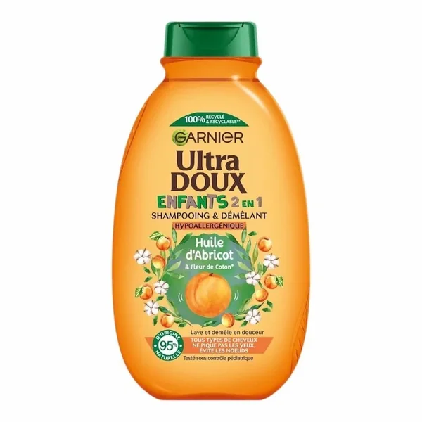 Garnier – Ultra Doux Enfant 2-en-1 Shampooing & Démêlant Abricot & Fleur de Coton – 300 ml