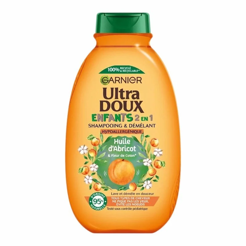 Garnier – Ultra Doux Enfant 2-en-1 Shampooing & Démêlant Abricot & Fleur de Coton – 300 ml