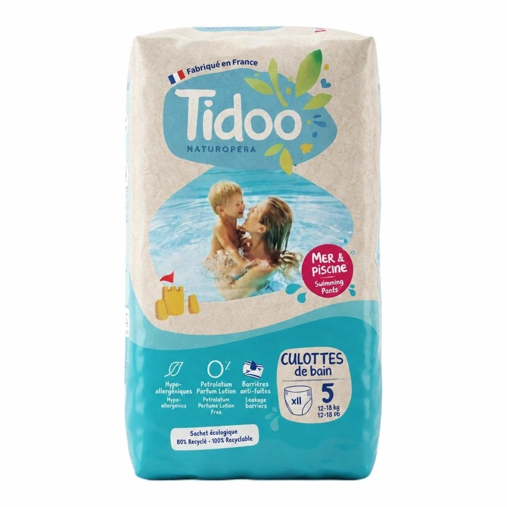 Tidoo Naturopera Culottes de Bain Taille 5 (12-18kg) – Couches de Bain Hypoallergéniques pour Bébé