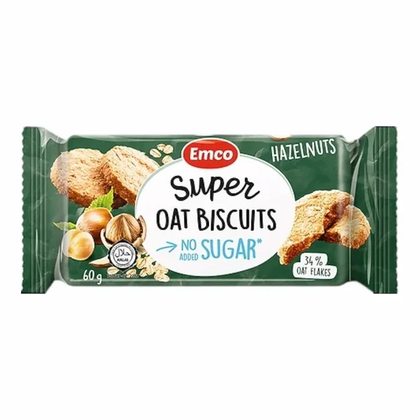 Emco – Super Oat Biscuits Noisette 60 g Sans Sucre | Biscuits a lAvoine Sains & Gourmands