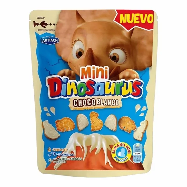 Artiach Mini Dinosaures Chocolat Blanc 120g | Biscuits Gourmands pour Enfants et Adultes