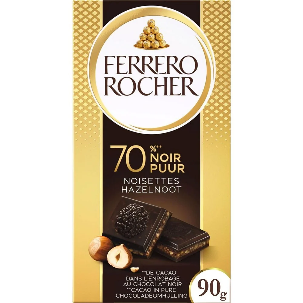 Ferrero Rocher Tablette Chocolat Noir 70% Cacao aux Noisettes – 90 g