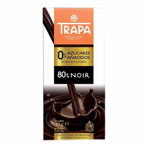 Trapa Chocolat Noir 80% Sans Sucres Ajoutés 80g
