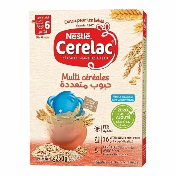 Nestlé – Cerelac Multicereales Sans Sucre Ajoute 250 g – Cereales Bebe Nutritives 6m+