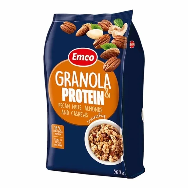 Emco Granola Proteine – Noix de Pecan Amandes et Noix de Cajou – 500 g